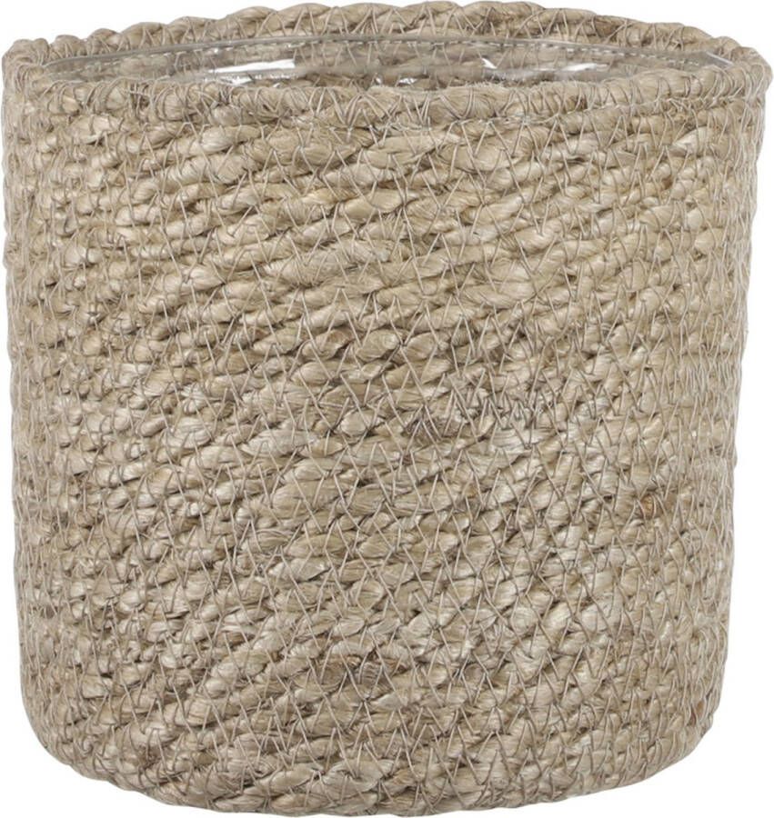 Mica Decorations Plantenpot rotan bruin plantenmand H14xD14cm naturel mand van gedraaid jute riet plastic binnenkant