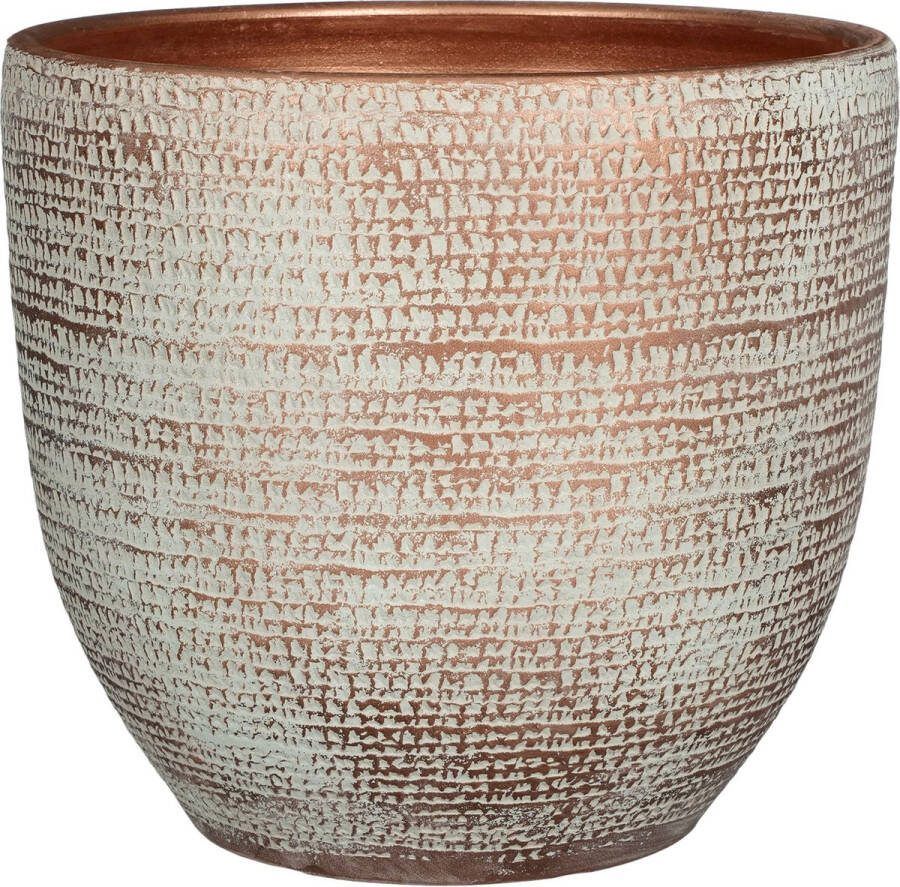 Mica Decorations Plantenpot terracotta koper wit flakes relief- D35 H32 cm bloempot