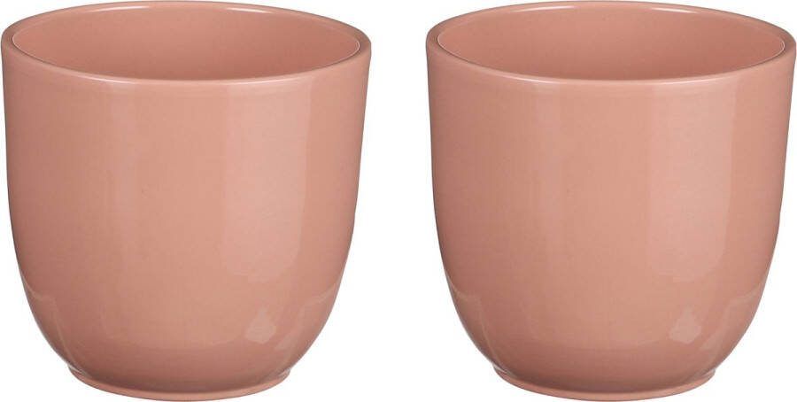 Mica Decorations Plantenpot Tusca 2x lichtroze keramiek glans D12 H11 cm