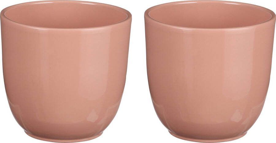 Mica Decorations Plantenpot Tusca 2x lichtroze keramiek glans D14.5 H14 cm