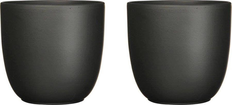 Mica Decorations Plantenpot Tusca 2x zwart keramiek mat D12 H11 cm