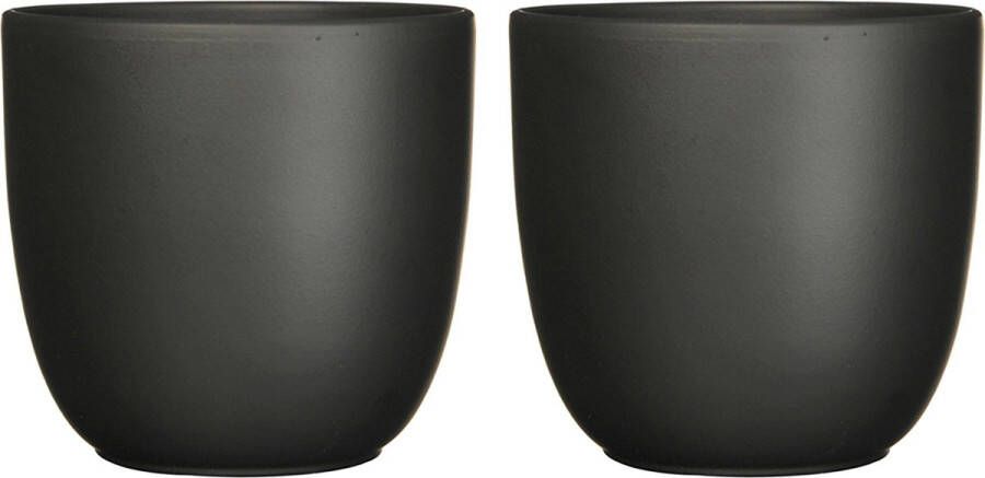 Mica Decorations Plantenpot Tusca 2x zwart keramiek mat D14.5 H14 cm