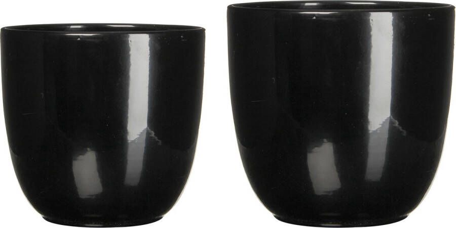 Mica Decorations Plantenpot bloempot Zwart Glans Keramiek Set 4x D19 En D22 Cm Plantenpotten