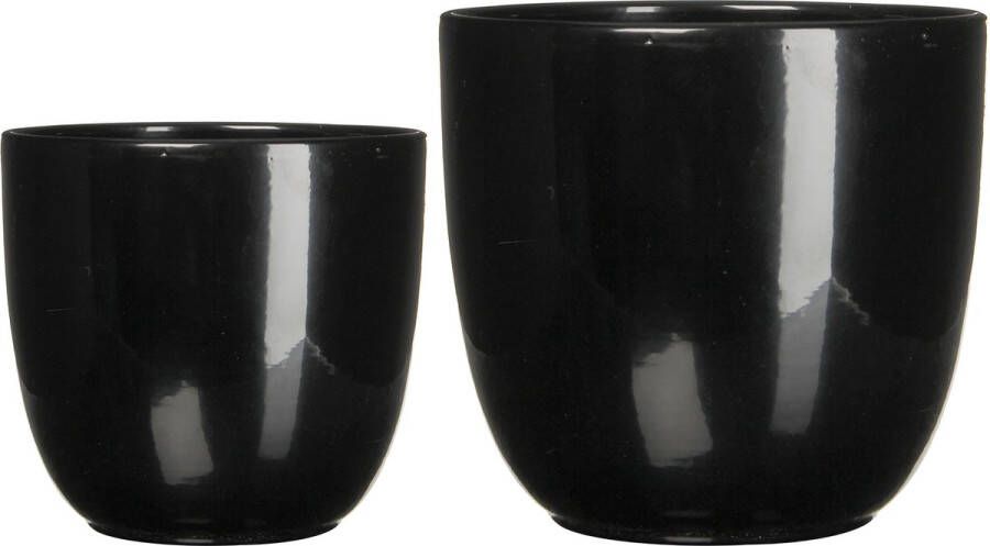 Mica Decorations Plantenpot bloempot Zwart Glans Keramiek Set 4x D19 En D25 Cm Plantenpotten