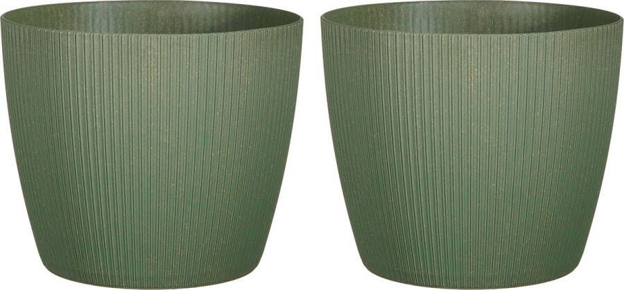 Mica Decorations Plantenpot bloempot 2 st kunststof donkergroen ribbels- D25 H21 5 cm