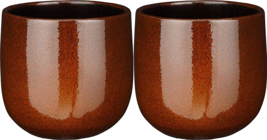 Mica Decorations plantenpot bloempot 2x bruin glans D21 H19 cm