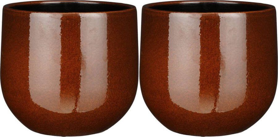 Mica Decorations plantenpot bloempot 2x bruin glans D25 H20 cm
