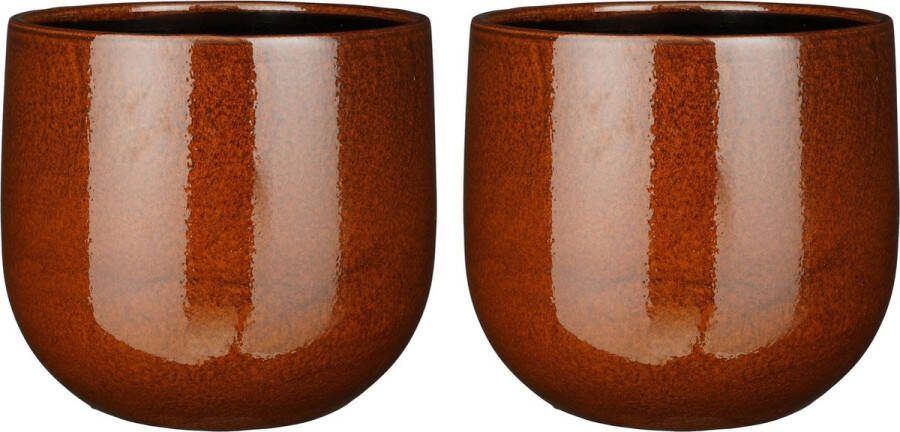 Mica Decorations Plantenpot bloempot 2x bruin glans D29 H25 cm