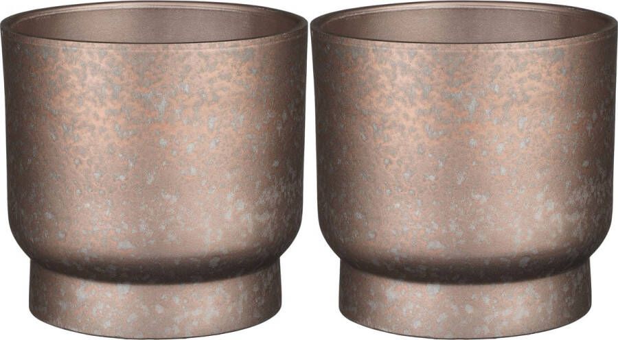 Mica Decorations plantenpot bloempot 2x koper flakes relief- D22 H20 cm