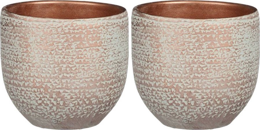 Mica Decorations plantenpot bloempot 2x koper wit flakes relief- D14 H12 cm