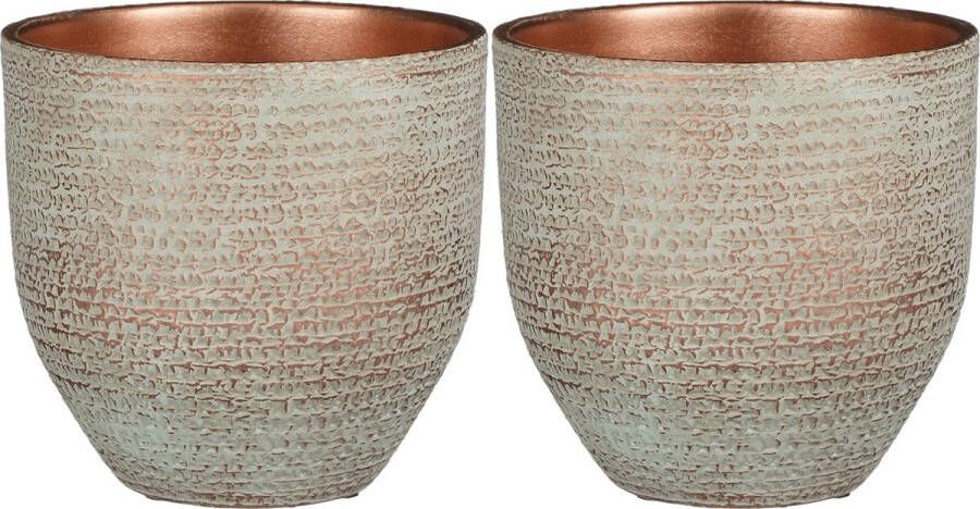 Mica Decorations plantenpot bloempot 2x koper wit flakes relief- D20 H18 cm