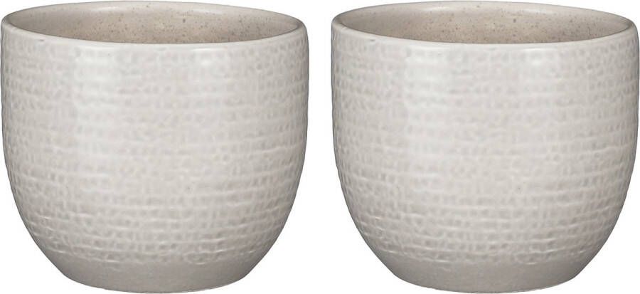 Mica Decorations 2x Stuks Plantenpot bloempot Lichtgrijs Met Flakes Patroon D16 h14 Cm Plantenpotten