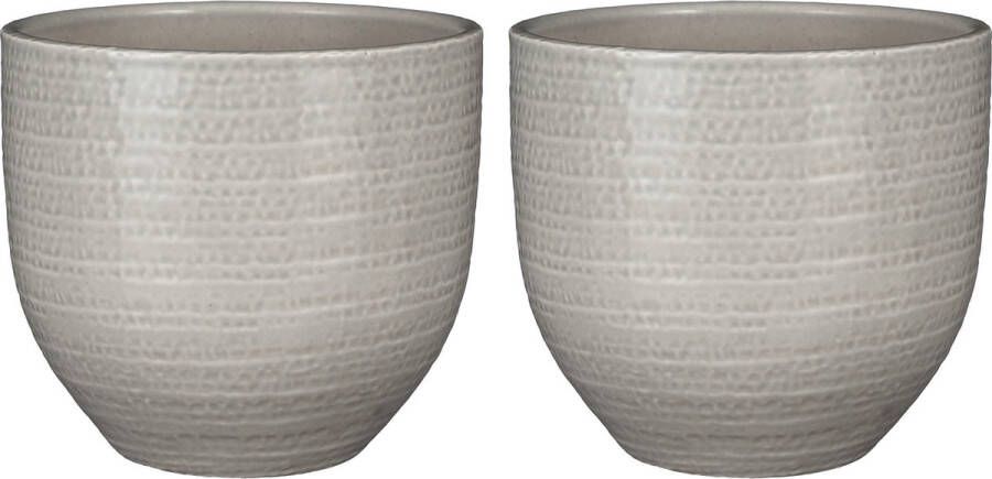 Mica Decorations 2x Stuks Plantenpot bloempot Lichtgrijs Met Flakes Patroon D20 h18 Cm Plantenpotten