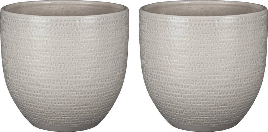 Mica Decorations plantenpot bloempot 2x lichtgrijs flakes relief- D24 H22 cm