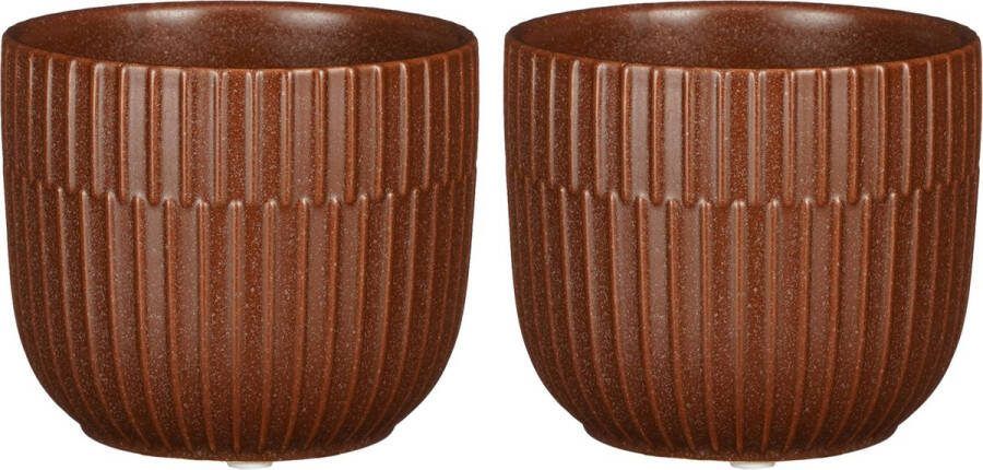 Mica Decorations Plantenpot bloempot 2x stuks keramiek mat bruin D11 H9 cm