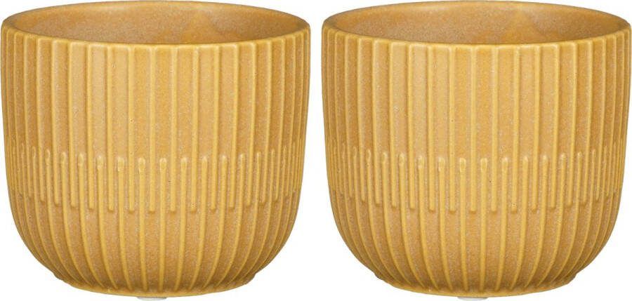 Mica Decorations Plantenpot bloempot 2x stuks keramiek okergeel D10 H9 cm