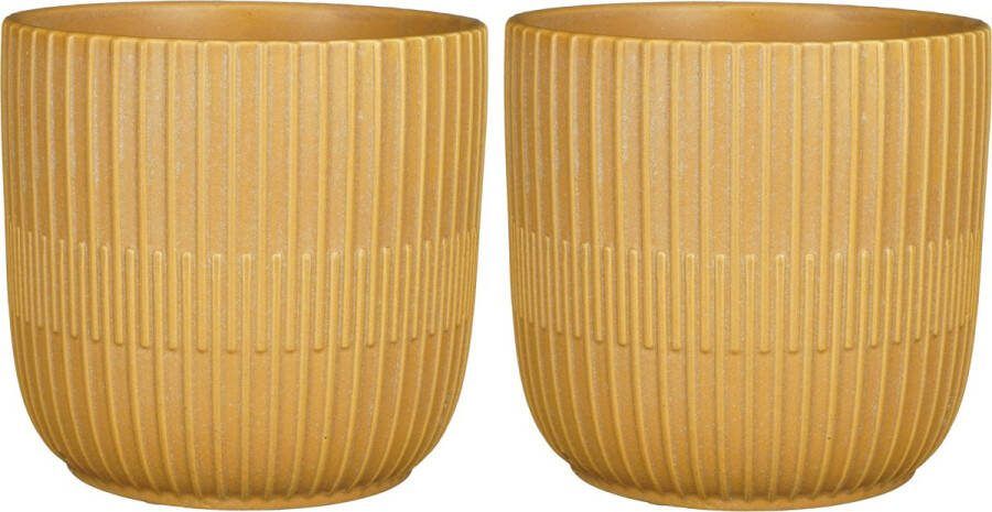 Mica Decorations Plantenpot bloempot 2x stuks keramiek okergeel D19 H18 cm