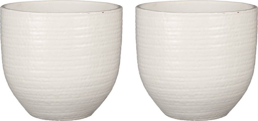 Mica Decorations 2x Stuks Plantenpot bloempot Wit Met Flakes Patroon D20 h18 Cm Plantenpotten