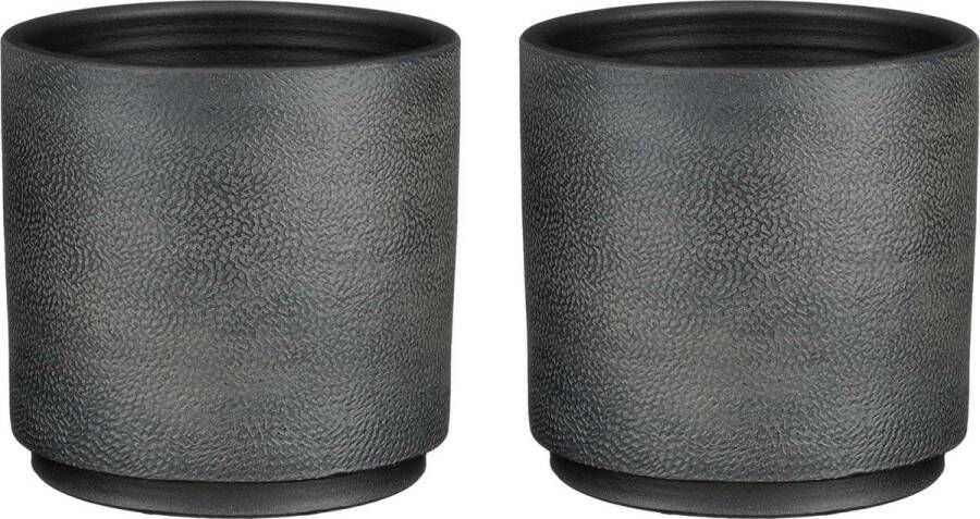Mica Decorations plantenpot bloempot 2x zwart mat D22 H21 cm