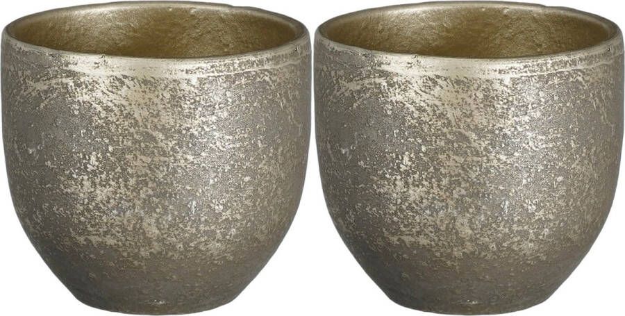 Mica Decorations 2x stuks plantenpot bloempot zwart met flakes patroon D16 H14 cm Plantenpotten