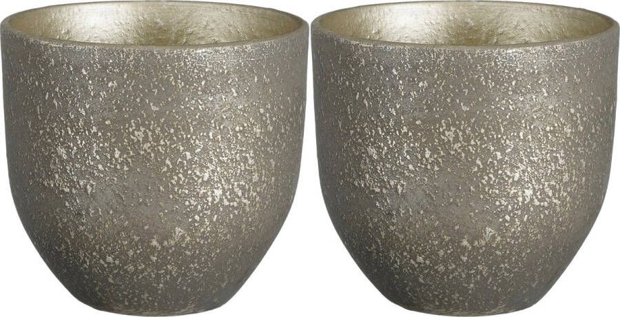 Mica Decorations 2x Stuks Plantenpot bloempot Zwart Met Flakes Patroon D20 h18 Cm Plantenpotten