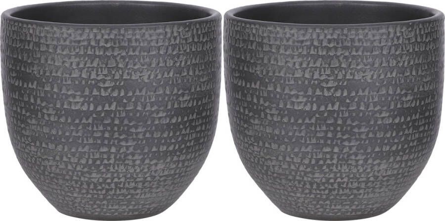 Mica Decorations 2x Stuks Plantenpot bloempot Zwart Met Flakes Patroon D20 h18 Cm Plantenpotten
