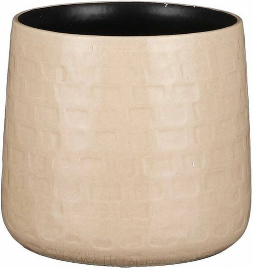 Mica Decorations Plantenpot bloempot Keramiek Beige Relief Patroon D15 En H13 Cm Plantenpotten