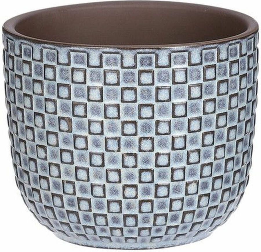 Mica Decorations Plantenpot bloempot keramiek blauw stijlvol patroon D11 en H9 cm Plantenpotten