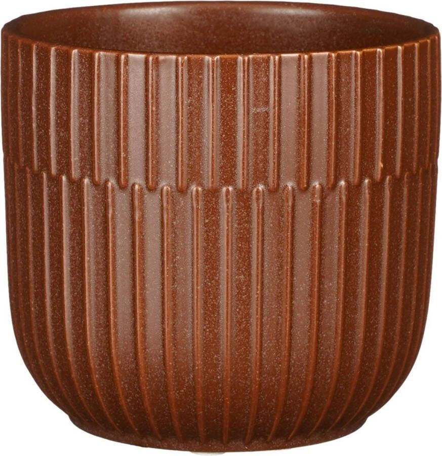 Mica Decorations Plantenpot bloempot keramiek bruin D12.5 H11 cm