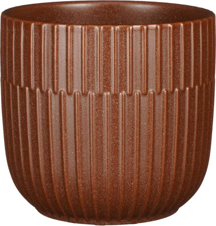Mica Decorations Plantenpot bloempot keramiek mat bruin stripes patroon D14 H13 cm Plantenpotten