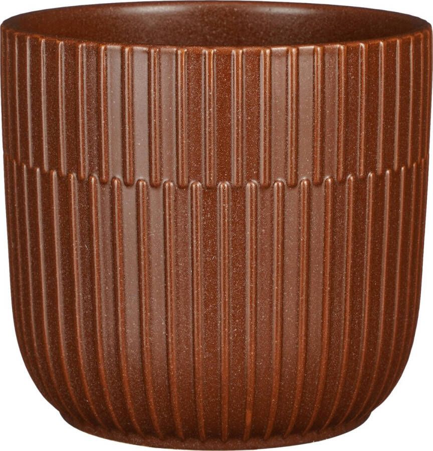 Mica Decorations Plantenpot bloempot keramiek mat bruin stripes patroon D17.5 H16 cm Plantenpotten