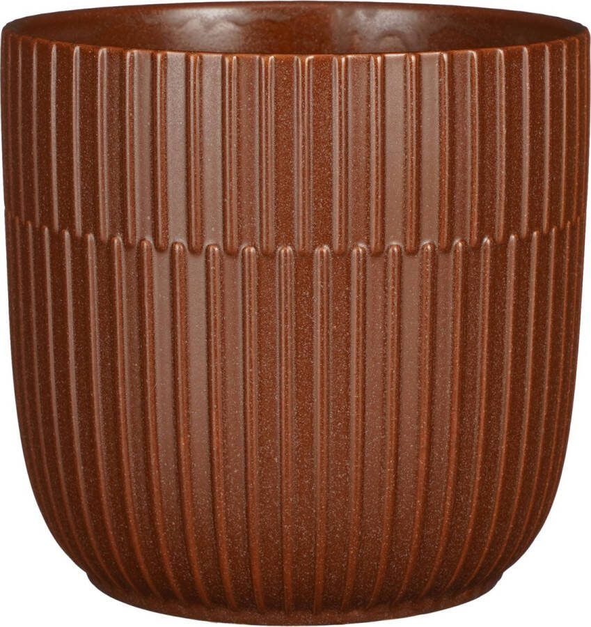 Mica Decorations Plantenpot bloempot keramiek mat bruin stripes patroon D19 H18 cm Plantenpotten