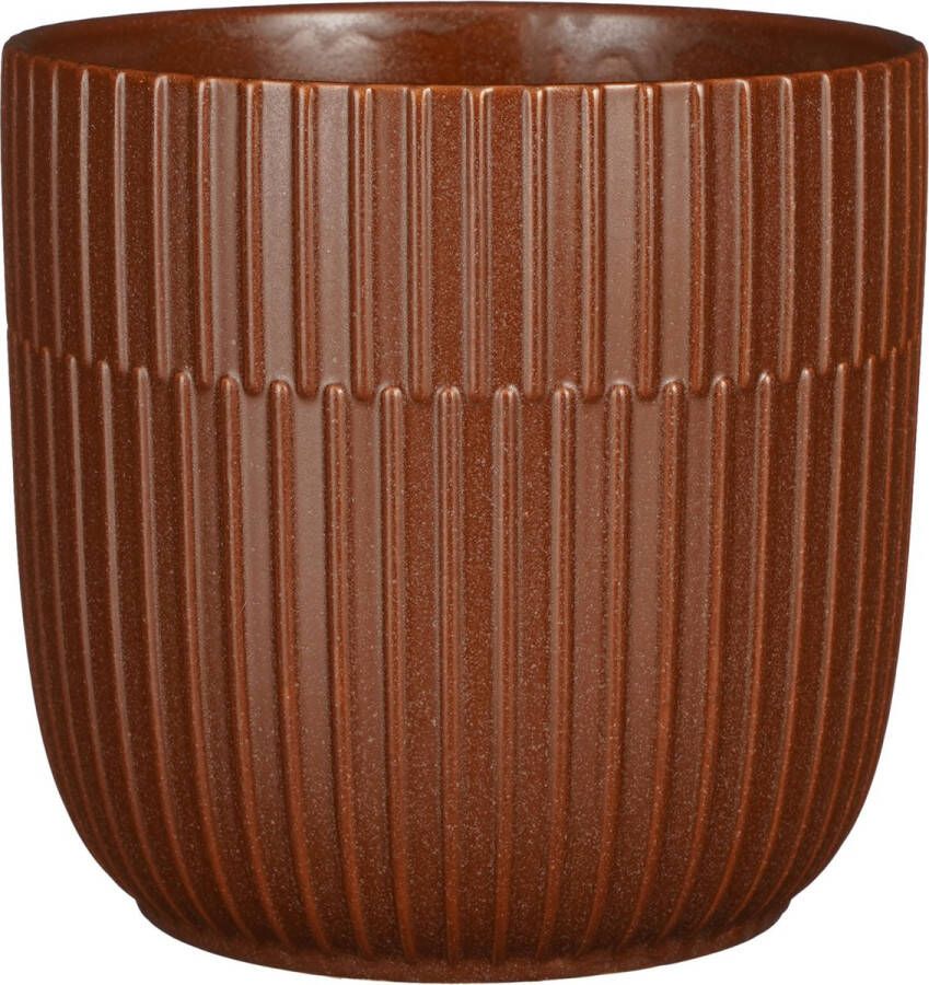 Mica Decorations Plantenpot bloempot keramiek mat bruin stripes patroon D19 H18 cm Plantenpotten