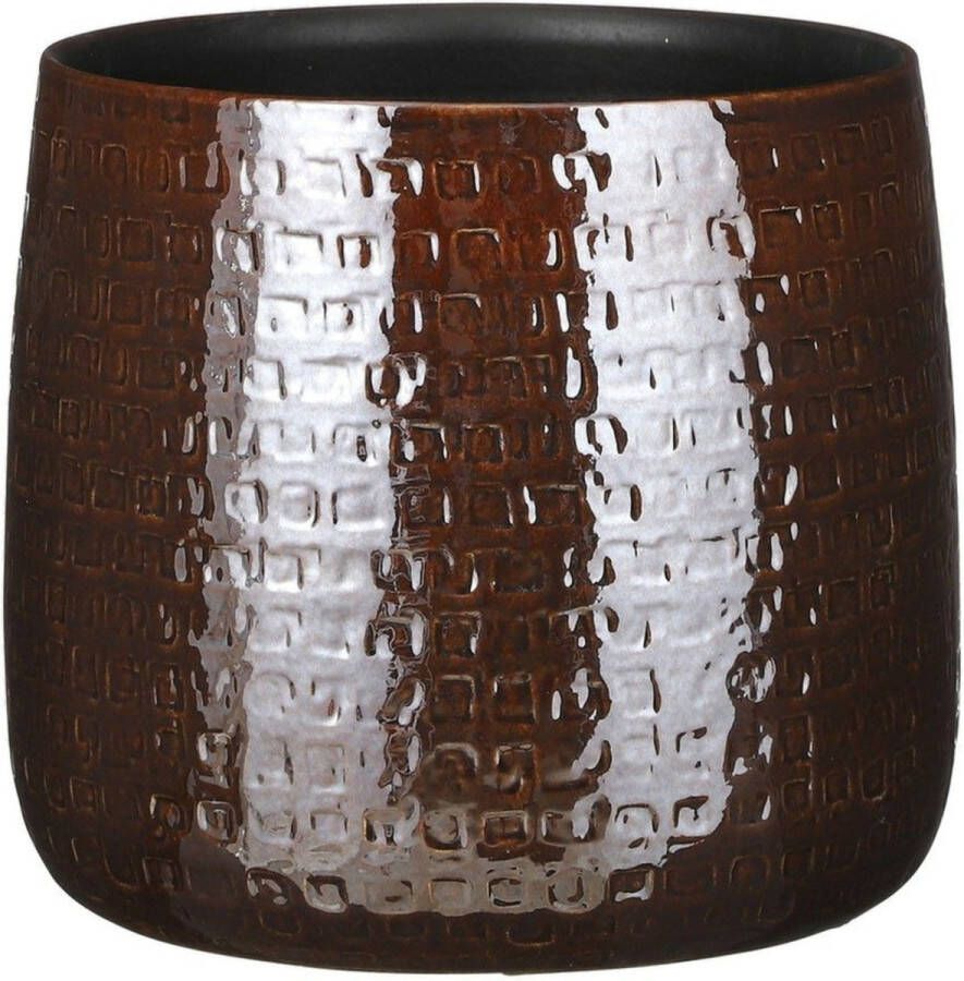 Mica Decorations Plantenpot bloempot Keramiek Donkerbruin Relief Patroon D19 En H17 Cm Plantenpotten