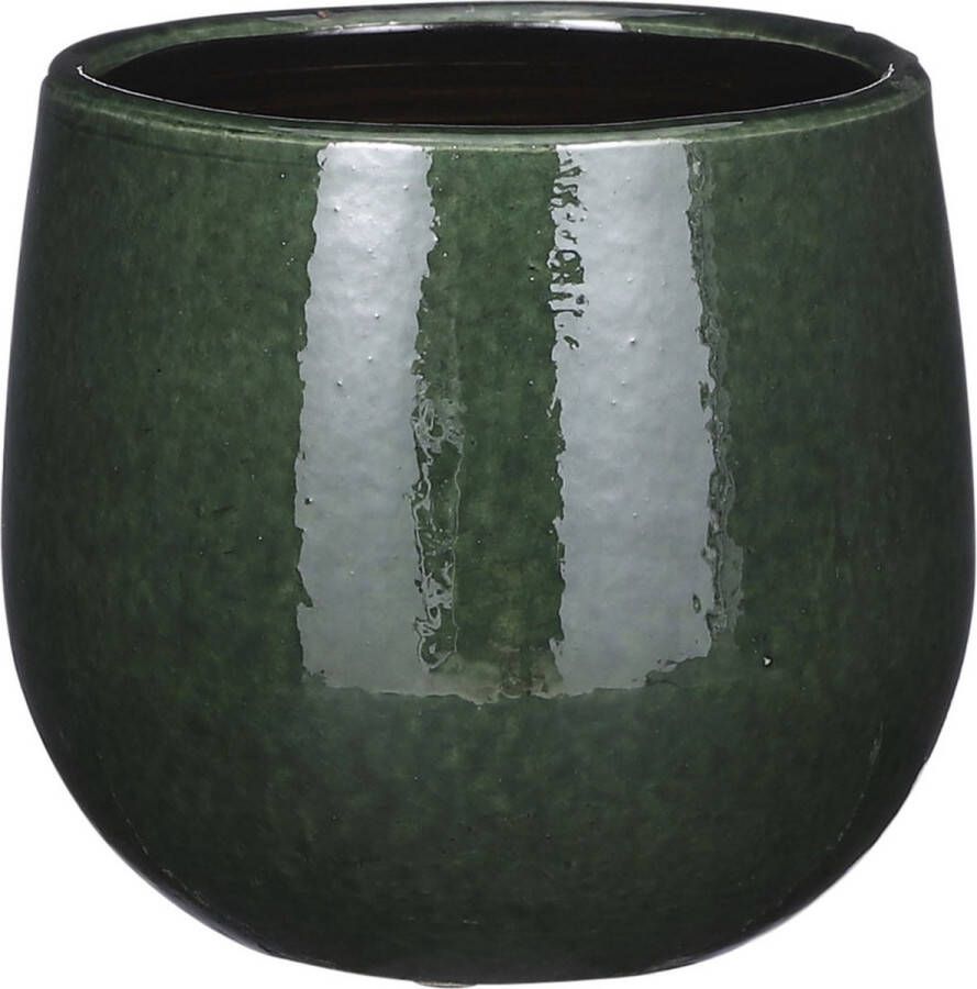 Mica Decorations Plantenpot bloempot keramiek donkergroen speels licht gevlekt patroon D14 H12 cm Plantenpotten