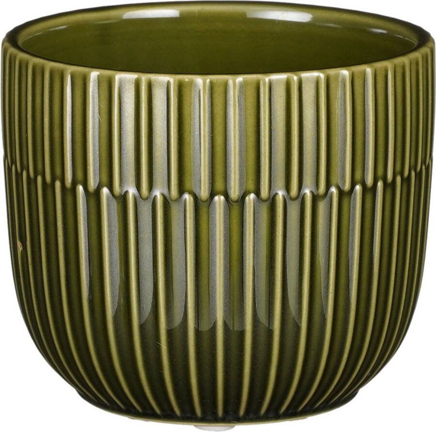 Mica Decorations Plantenpot bloempot keramiek glans donkergroen D11 H9 cm