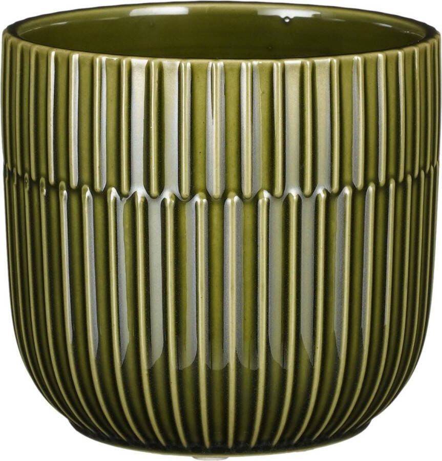 Mica Decorations Plantenpot bloempot keramiek glans donkergroen D12.5 H11 cm