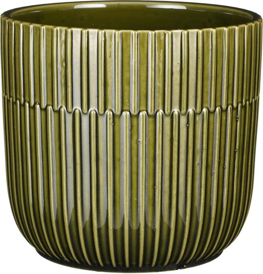 Mica Decorations Plantenpot bloempot keramiek glans donkergroen D17.5 H16 cm