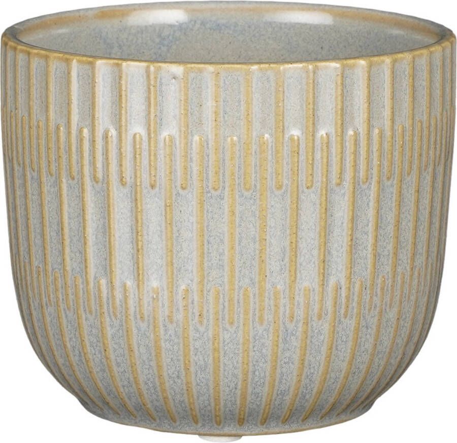 Mica Decorations Plantenpot bloempot keramiek lichtgrijs stripes patroon D11 H9 cm Plantenpotten