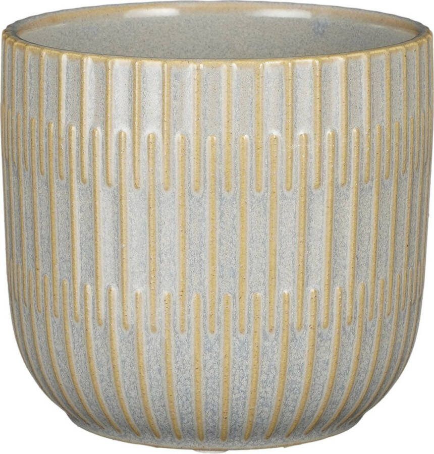 Mica Decorations Plantenpot bloempot keramiek lichtgrijs stripes patroon D12.5 H11 cm Plantenpotten