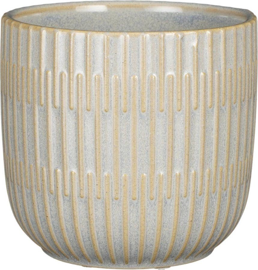 Mica Decorations Plantenpot bloempot keramiek lichtgrijs stripes patroon D14 H13 cm Plantenpotten