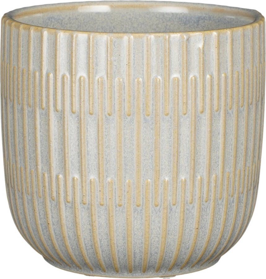 Mica Decorations Plantenpot bloempot keramiek lichtgrijs stripes patroon D14 H13 cm Plantenpotten