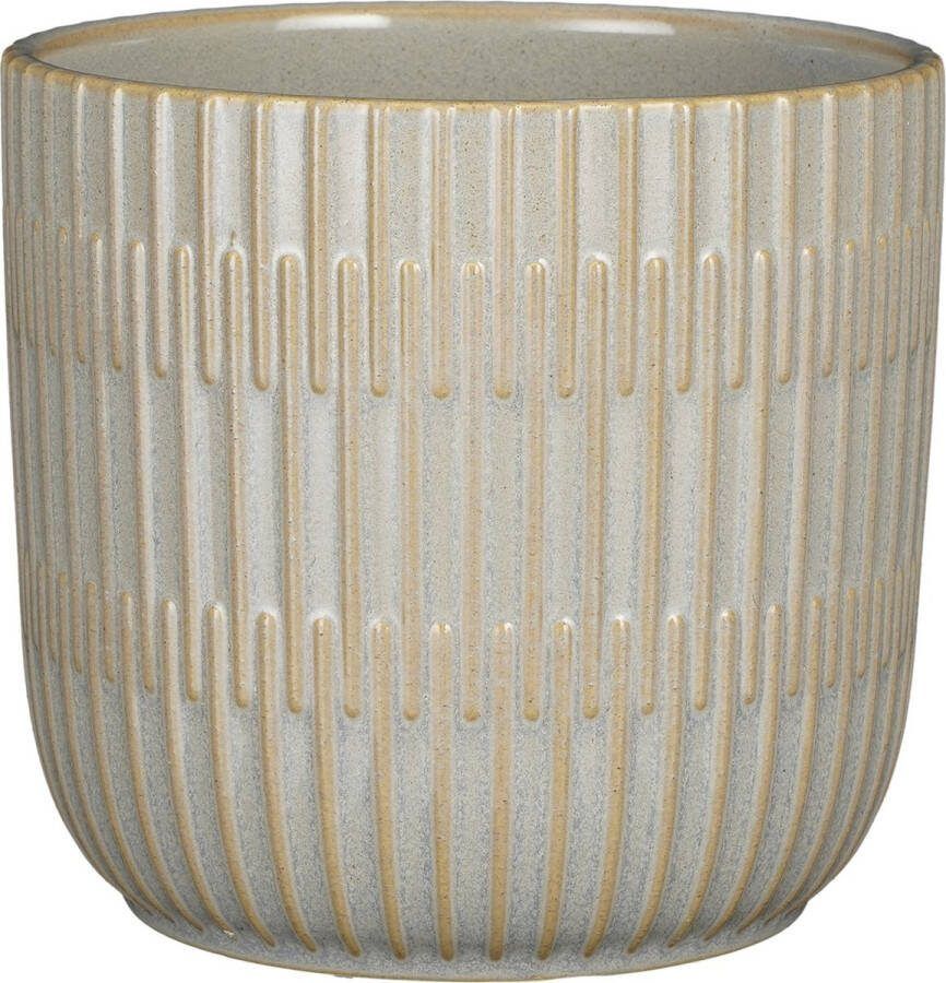 Mica Decorations Plantenpot bloempot keramiek lichtgrijs stripes patroon D17.5 H16 cm Plantenpotten