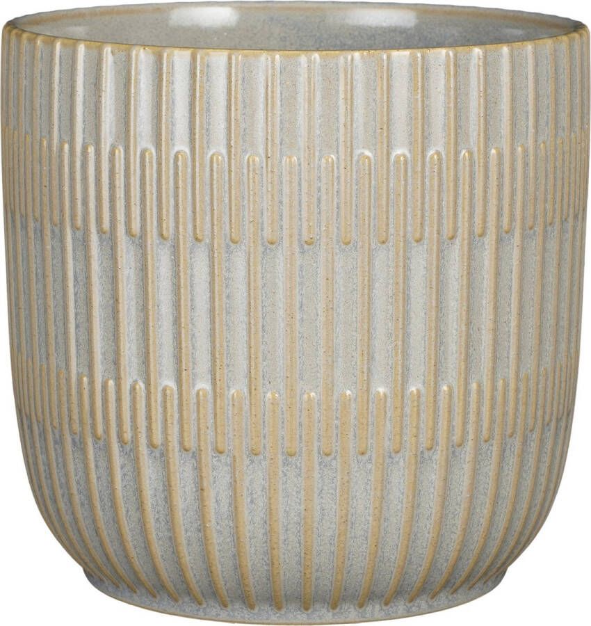 Mica Decorations Plantenpot bloempot keramiek lichtgrijs stripes patroon D19 H18 cm Plantenpotten