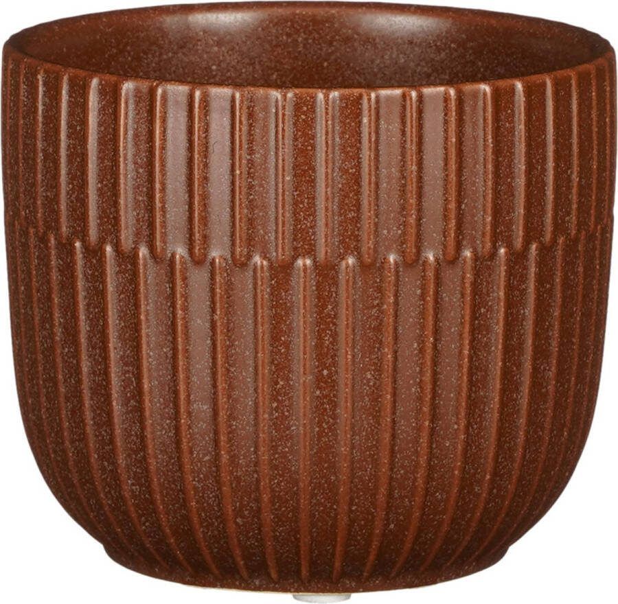 Mica Decorations Plantenpot bloempot keramiek mat bruin stripes patroon D11 H9 cm Plantenpotten