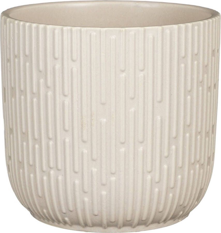 Mica Decorations Plantenpot bloempot keramiek mat wit stripes patroon D17.5 H16 cm Plantenpotten