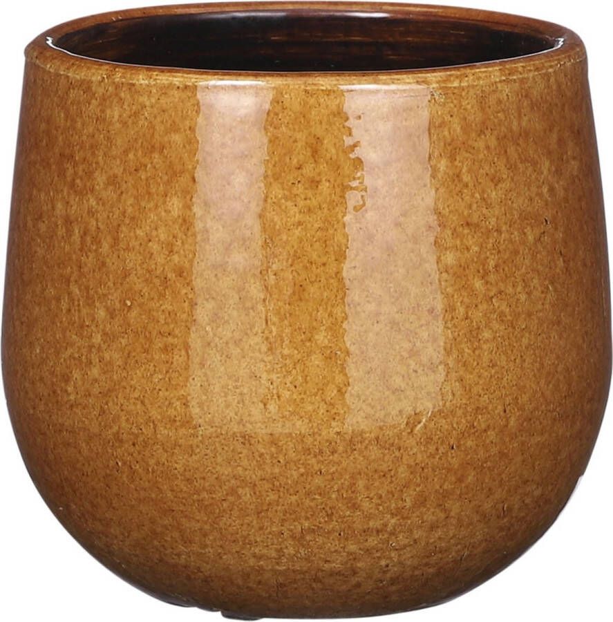 Mica Decorations Plantenpot bloempot keramiek okergeel speels licht gevlekt patroon D14 H12 cm Plantenpotten