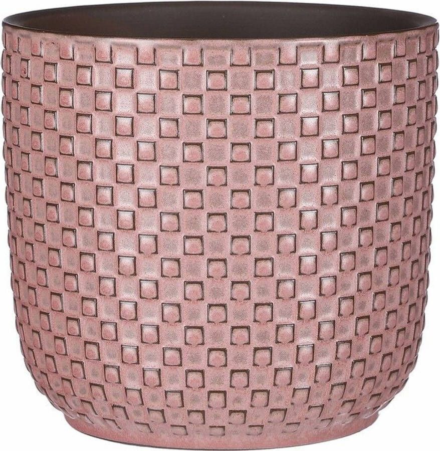 Mica Decorations Plantenpot bloempot Keramiek Roze Stijlvol Patroon D17 En H16 Cm Plantenpotten