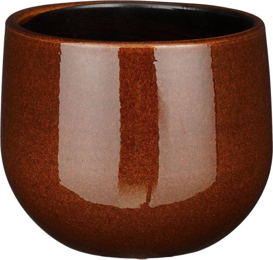Mica Decorations Plantenpot bloempot keramiek terra bruin glans spotted- D16 H14 cm