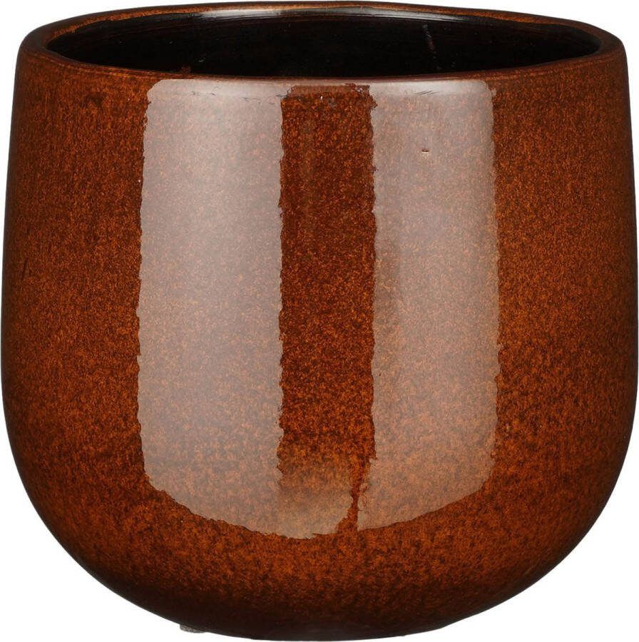 Mica Decorations Plantenpot bloempot keramiek terra bruin speels licht gevlekt patroon D18 H16 cm Plantenpotten